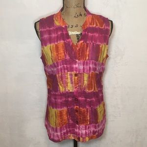Orange☀️Yellow💕Pink Tie Dye Look Sleeveless Top